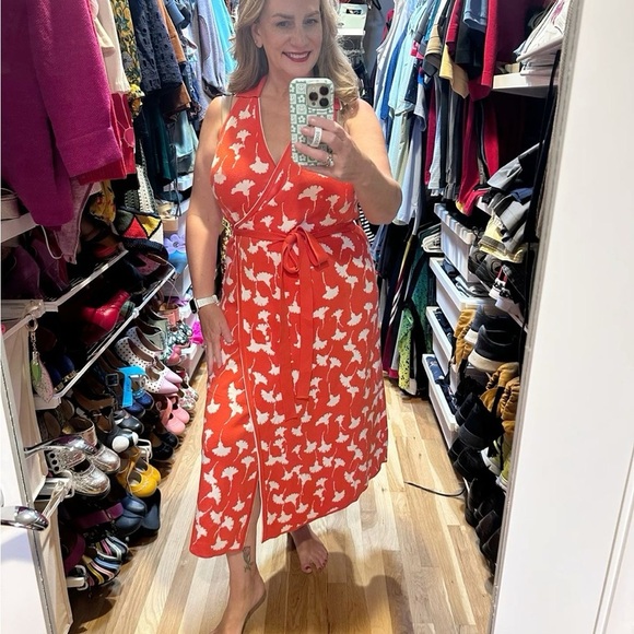 Diane Von Furstenberg X Target Striking orange floral wrap dress XL - Picture 1 of 3